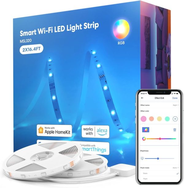 meross Smart LED Strip Lights, WiFi RGB Light Strip, Works with Apple HomeKit, Siri, Alexa&Google and SmartThings, App Control, Color Changing Lights Strip for Room, TV, Holidays, Parties