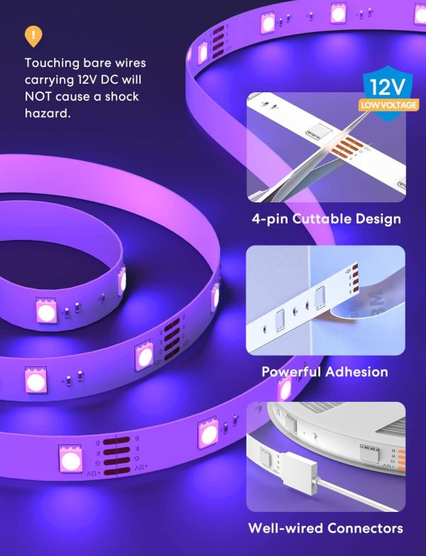 meross Smart LED Strip Lights, WiFi RGB Light Strip, Works with Apple HomeKit, Siri, Alexa&Google and SmartThings, App Control, Color Changing Lights Strip for Room, TV, Holidays, Parties - Image 3