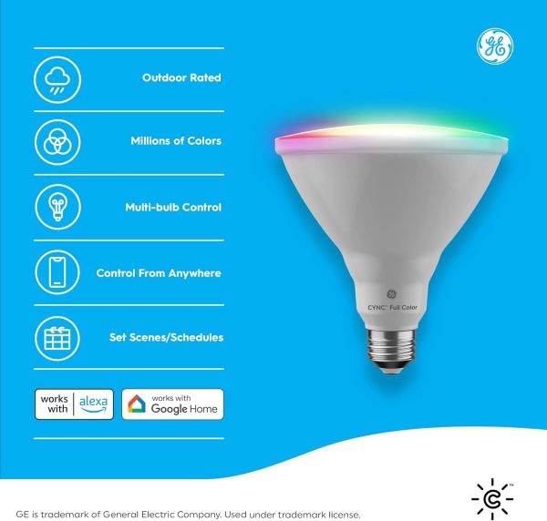 GE CYNC Smart LED Light Bulbs, Color Changing Lights, Bluetooth and Wi-Fi Lights,Compatible with Alexa and Google Home, PAR38 Outdoor Floodlight Bulbs (4 Pack) - Image 3