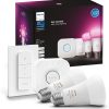 Philips Hue Smart Light Starter Kit - Includes (1) Bridge, (1) Dimmer Switch and (2) 60W A19 LED Bulb, White and Color Ambiance Color-Changing Light, 800LM, E26 - Control with App or Voice Assistant