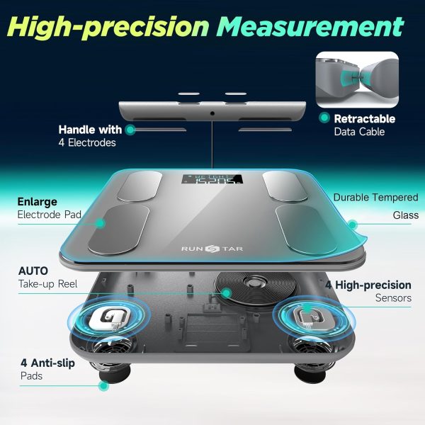 Runstar Digital Bathroom Scale for Body Weight, Body Fat, BMI 28 Measurements, Innovative 8-Electrode Smart Scales FSA or HSA Eligible with Voice Prompt Function High Accurate Bluetooth Weight Machine - Image 2