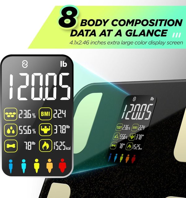 Scale for Body Weight, RunSTAR 8 Electrodes High Accurate Rechargeable Composition Analyzer with BMR Index Body Fat Digital Scale Composition Muscle & Fat Measurement Large Display 400L - Image 2