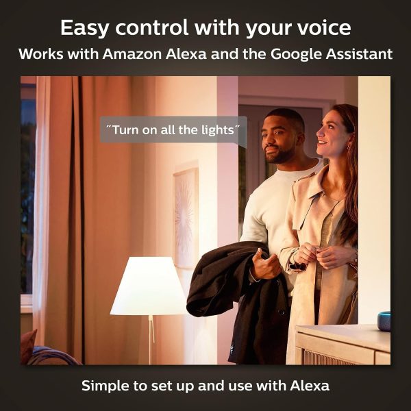 Philips Hue Smart 60W A19 LED Bulb - Soft Warm White Light - 4 Pack - 800LM - E26 - Indoor - Control with Hue App - Works with Alexa, Google Assistant and Apple Homekit - Image 3