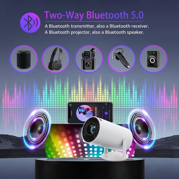 HY300 Projector with WIFI6 and Bluetooth, 4K 1080P Support Mini Portable Projector 180° Rotatable 150'' Screen Movie Projector Auto Keystone Compatible for Laptop, PC, Smartphone - Image 4