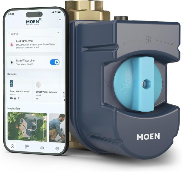 Moen 900-002 Flo Smart Water Monitor and Automatic Shutoff Sensor, Wi-Fi Connected Water Leak Detector for 1-1/4-Inch Diameter Pipe