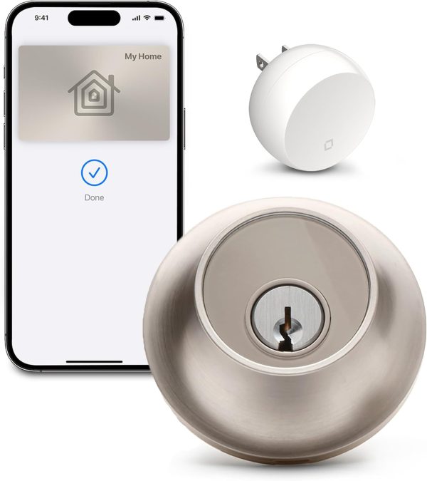 Level Lock+ Connect Wi-Fi Smart Lock Plus Apple Home Keys - Remotely Control from Anywhere - Includes Key Cards - Works with iOS, Android, Apple HomeKit, Amazon Alexa, Google Home (Satin Nickel)