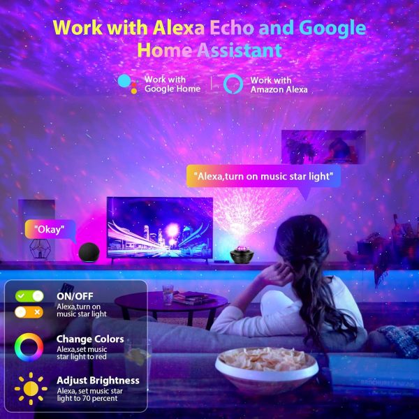 Galaxy Projector Star Projector, Star Night Light Projector for Bedroom with Bluetooth Speaker, Timer, Remote Control, Alexa & Google Assistant Control for Kids Adults - Image 2