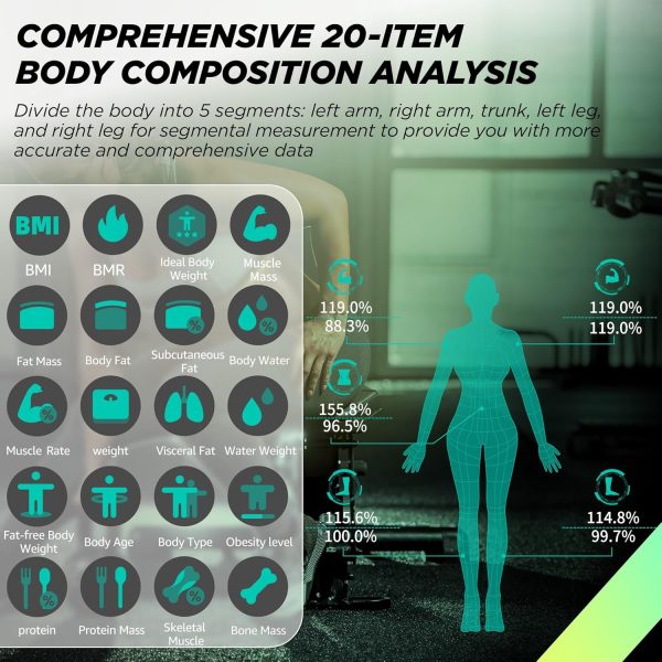 Scale for Body Weight, RunSTAR 8 Electrodes High Accurate Rechargeable Composition Analyzer with BMR Index Body Fat Digital Scale Composition Muscle & Fat Measurement Large Display 400L - Image 4