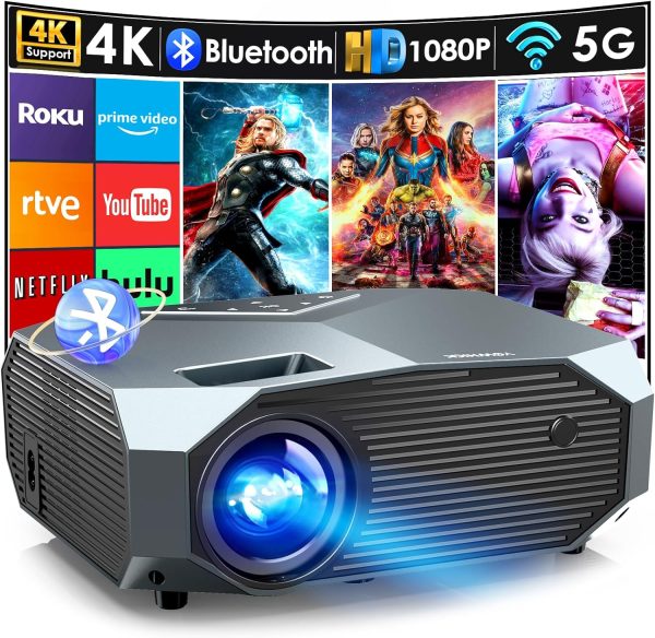 YOWHICK 4K Projector with WiFi and Bluetooth, 20000L Native 1080P Outdoor Portable Movie Projector, Smart Video Projector, 50% Zoom/400" Display, Compatible with HDMI/USB/PC/TV/PS5/DVD/Android/iOS