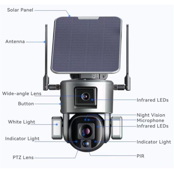 4G 8MP PTZ PIR Solar CCTV Camera Home Security 10x Zoom Night Vision Dual Lens - Image 3